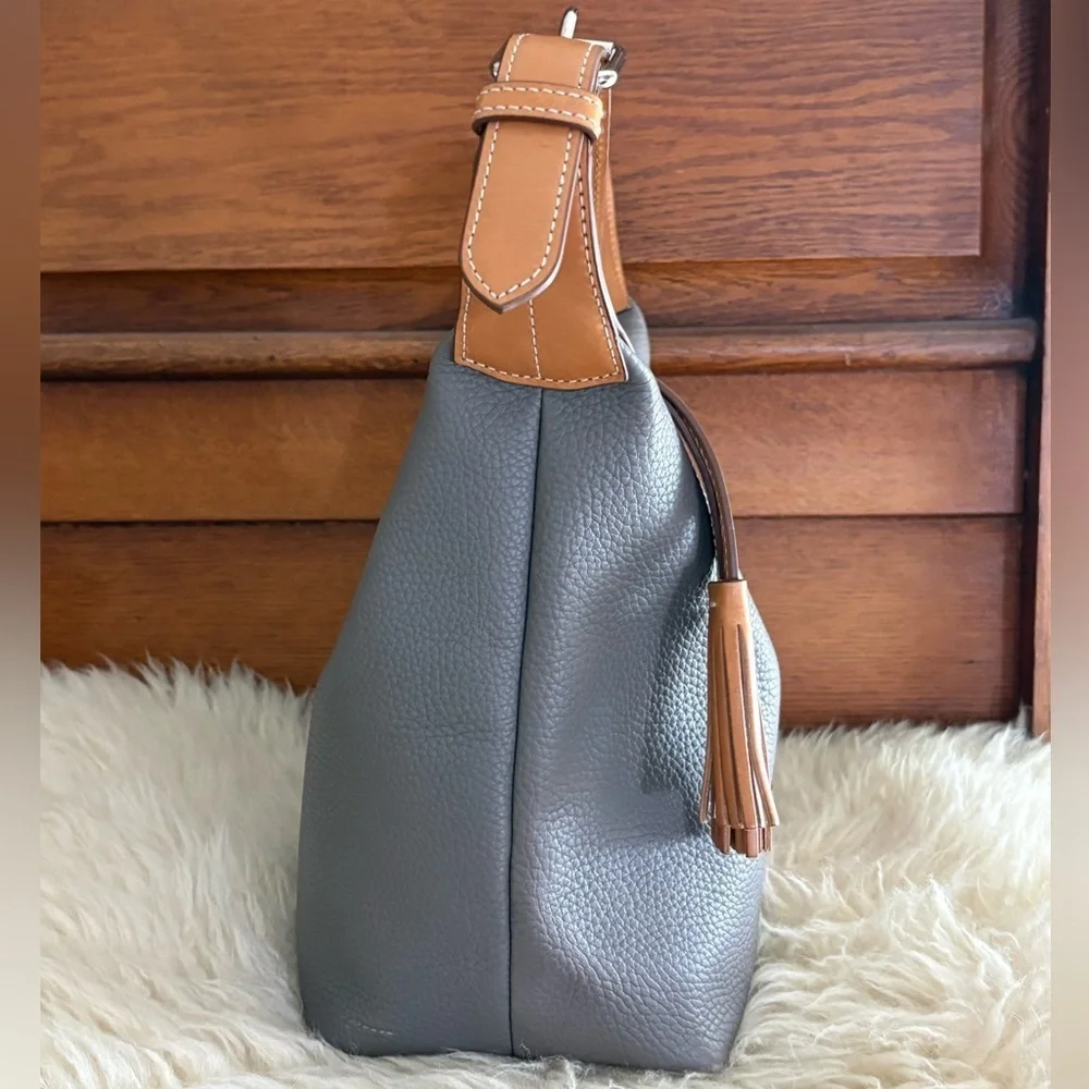 Dooney & Bourke Patterson Paige Gray and Tan Leather Hobo Satchel